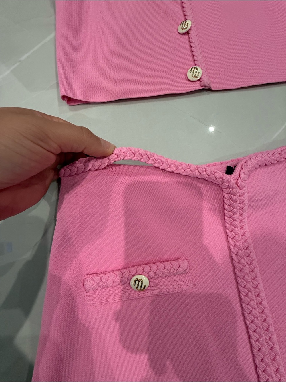 Maje Barbie Pink Braided Trim Crop Top & Skirt Set - Picture 6 of 11